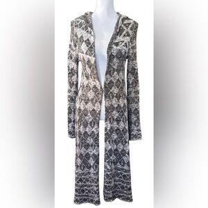 Free People Black and White Geometric long Cardigan